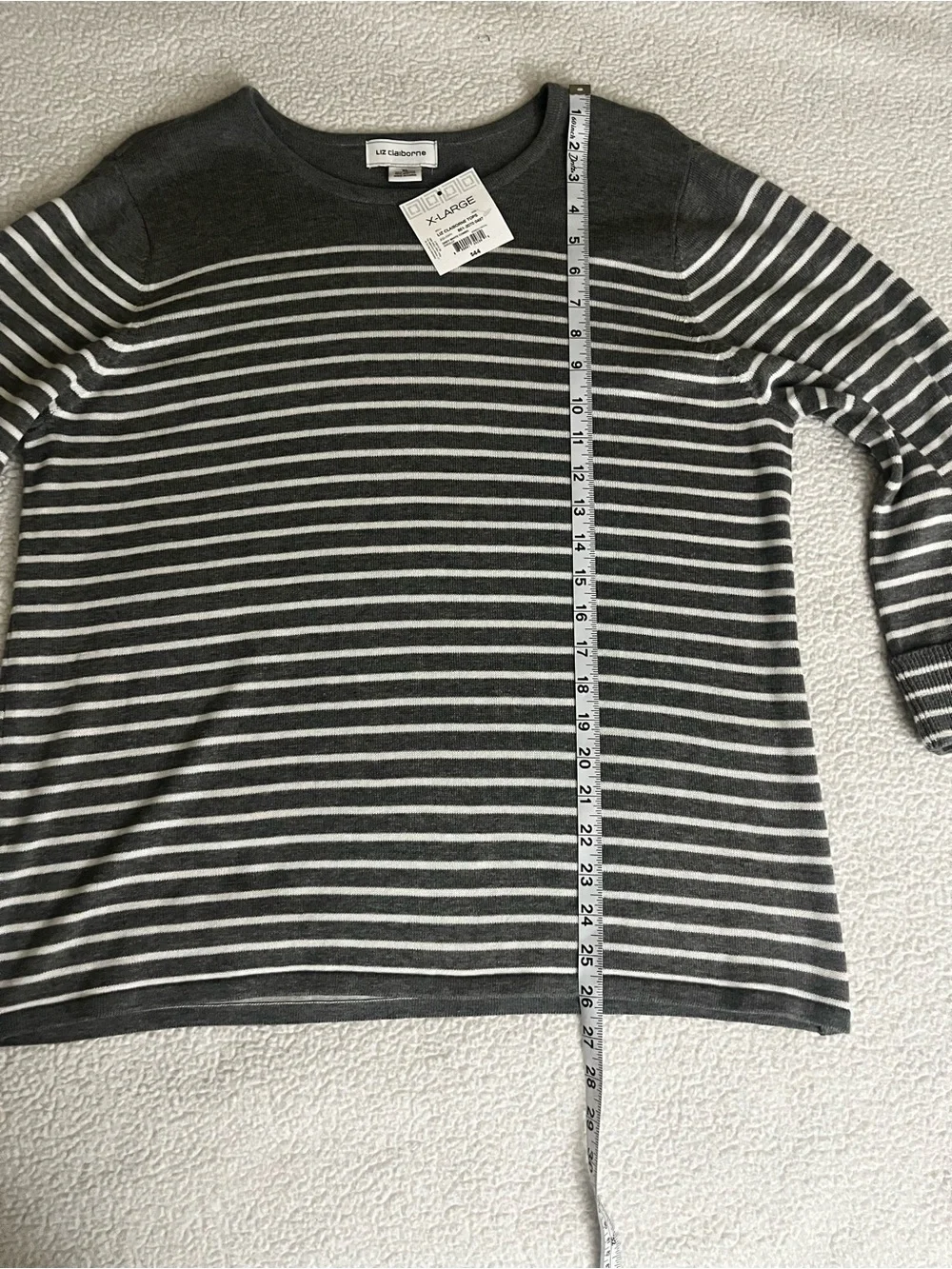 Liz Claiborne Gray & White Striped Long Sleeve Top - Picture 6 of 6